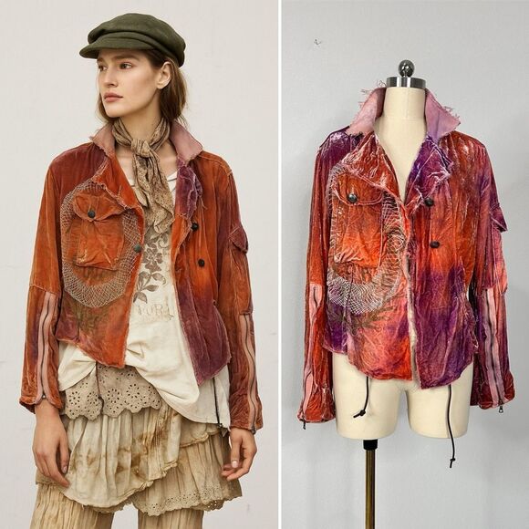 Y2K People of the Labyrinths Velvet Jacket M Deconstructed POTL Boho Art To Wear - Picture 1 of 16